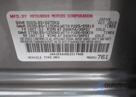 2014 Mitsubishi Outlander Gt from USA, damaged, VIN JA4JZ4AX9EZ017406